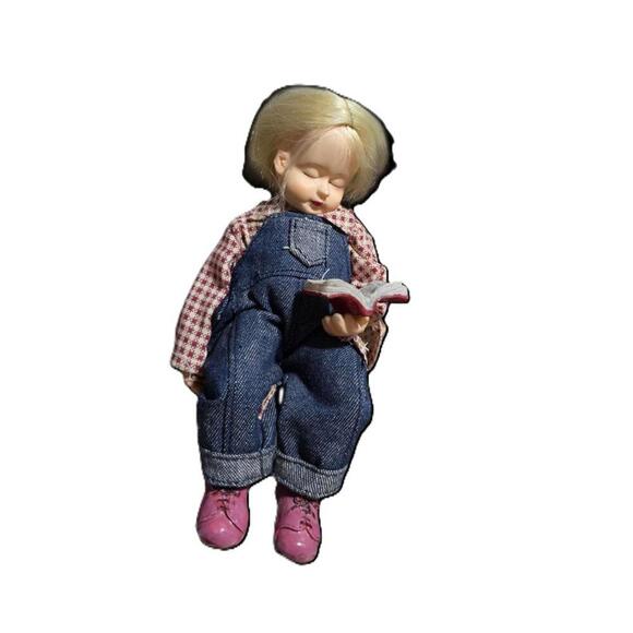 Porcelain Napping Girl Doll Holding Story Book - Picture 2 of 7